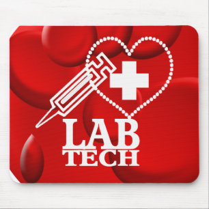 LAB TECH HEART SYRINGE LOGO - LABORATORY SCIENTIST MOUSE MAT
