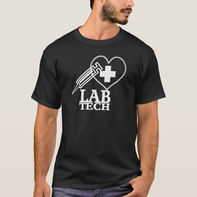 LAB TECH HEART SYRINGE LOGO - LABORATORY SCIENTIST T-Shirt (Front)