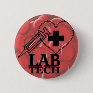 LAB TECH HEART. SYRINGE LOGO MEDICAL LABORATORY SC 6 CM ROUND BADGE