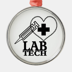 LAB TECH HEART. SYRINGE LOGO MEDICAL LABORATORY SC METAL TREE DECORATION