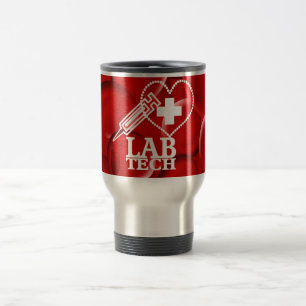 LAB TECH HEART  SYRINGE LOGO TRAVEL MUG