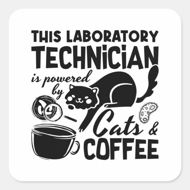 Lab Tech Laboratory Technician Cats Coffee Science Square Sticker (Front)