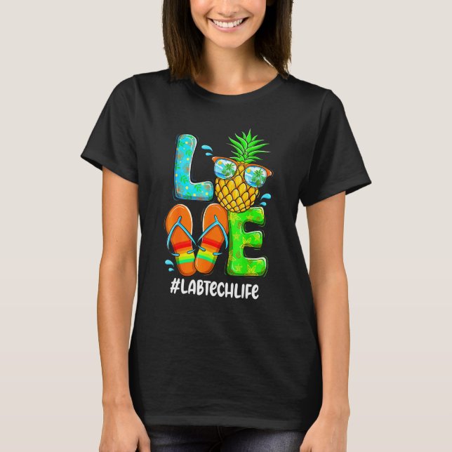 Lab Tech Love Summer Pineapple Tropical Flower Fli T-Shirt (Front)