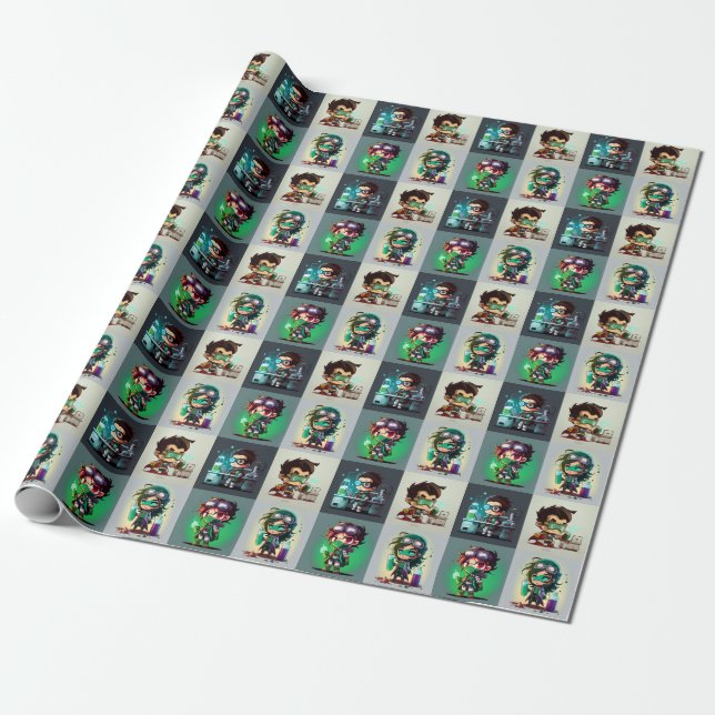 Lab Tech Super Hero Wrapping Paper (Unrolled)