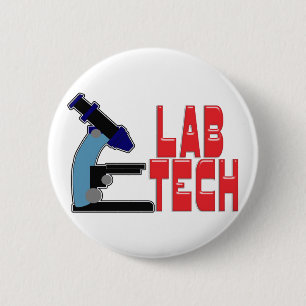 LAB TECH with MICROSCOPE 6 Cm Round Badge