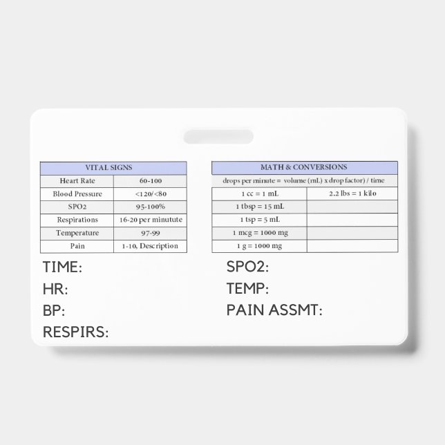 Lab Values  ID Badge (Front)