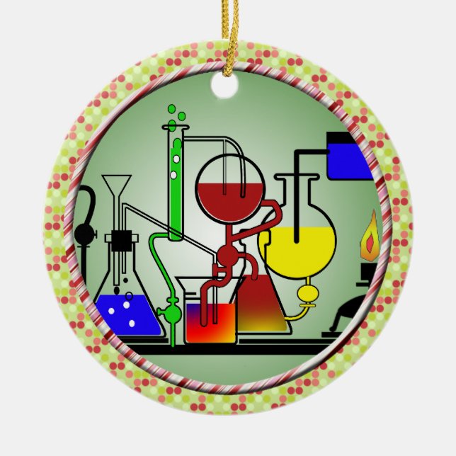 LAB WARE - LABORATORY  GLASSWARE MAD SCIENTIST CERAMIC TREE DECORATION (Front)