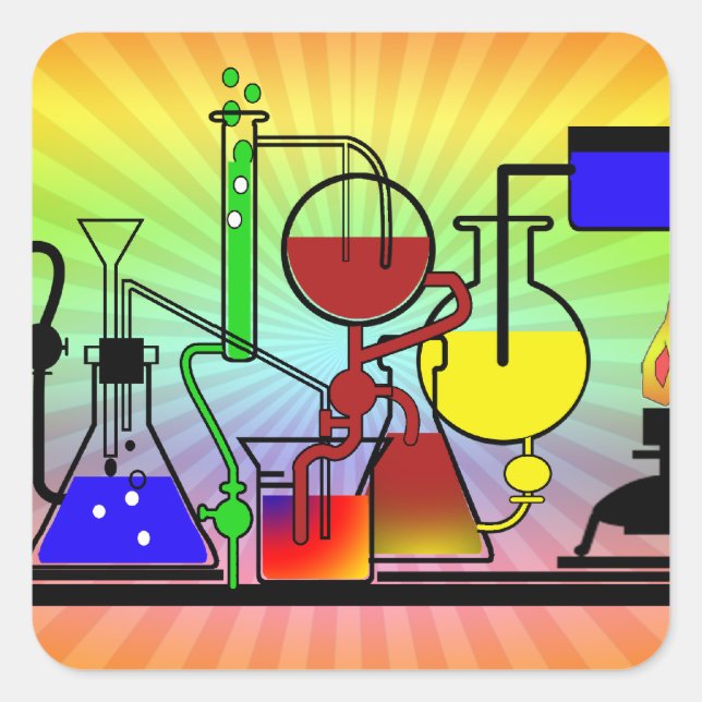 LAB WARE - LABORATORY  GLASSWARE MAD SCIENTIST SQUARE STICKER (Front)