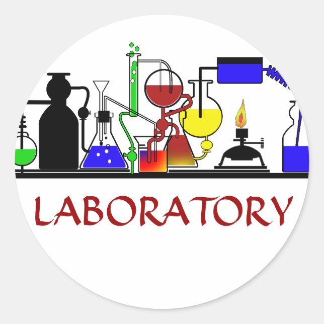 LAB WARE - LABORATORY GLASSWARE SETUP CLASSIC ROUND STICKER (Front)