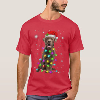 Lab Xmas Chocolate Labrador Santa Hat Christmas Fa T-Shirt