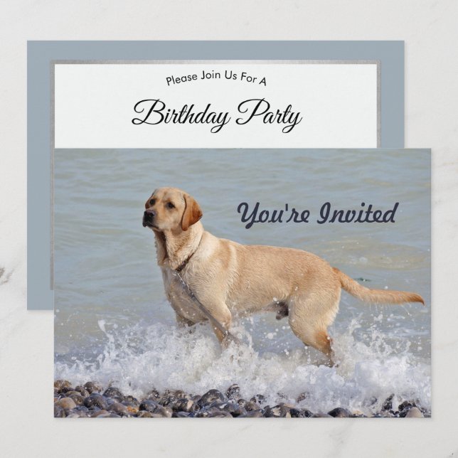 Lab Yellow Dog Water Photo Birthday Invitation (Front/Back)