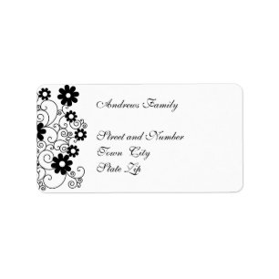 Label Black & White Simple Floral