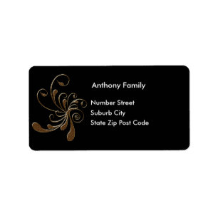 Label Black with Gold Floral Abstract