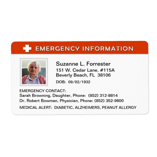 Label - Emergency Info Contact and Medical ID (Front)