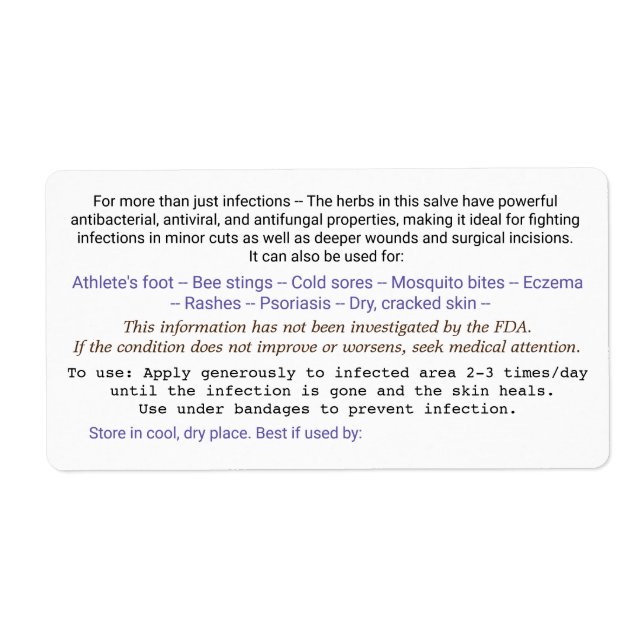 Label for back of salve jar. (Front)