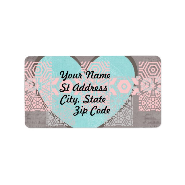 Label, Grey, and  White, Blue Heart, Pink Grunge Label (Front)