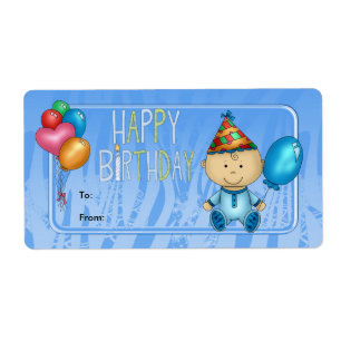 Label Kids Gift Tag Birthday Blue