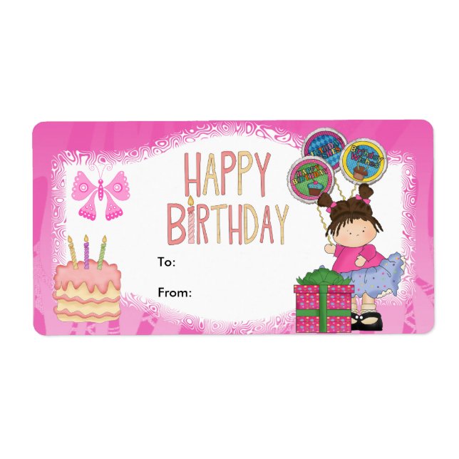 Label Kids Gift Tag Birthday Pink (Front)