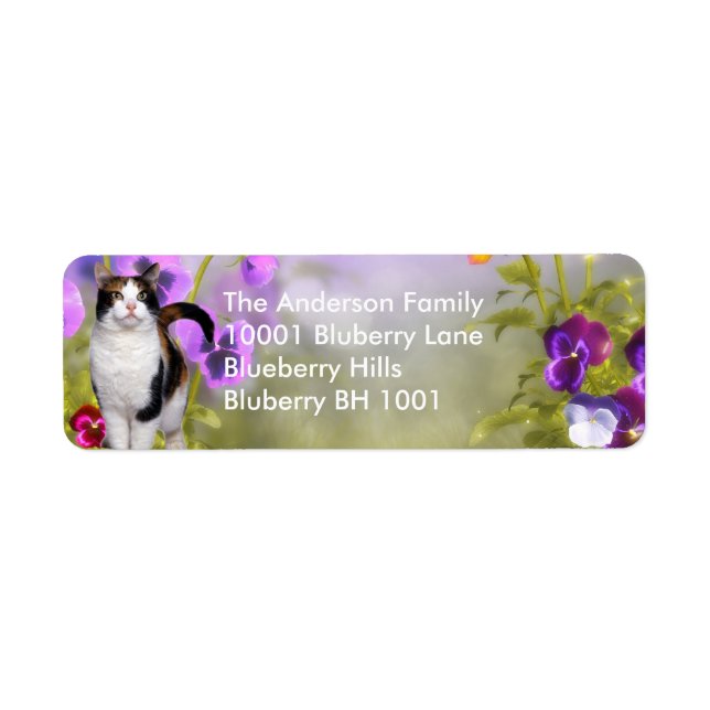 Label Return Address Cat & Flowers (Front)