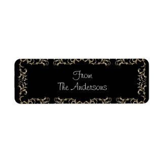 Label Sticker Gold Floral on Black