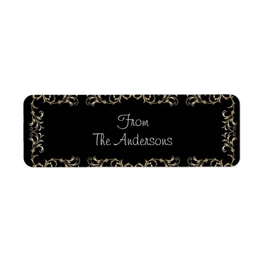 Label Sticker Gold Floral on Black Return Address Label
