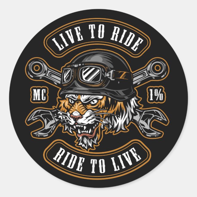 label with angry tiger head in biker helmet and go (Front)
