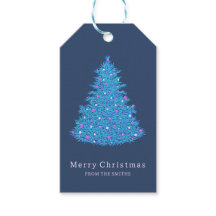 Label with illustration blue Christmas tree