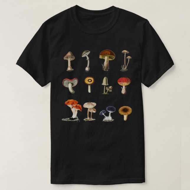 Labelled Mushroom Drawings T-Shirt (Design Front)