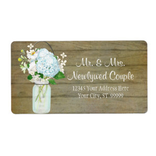 Labels Rustic Country Mason Jar Blue Hydrangeas