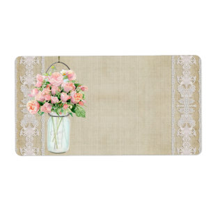 Labels Rustic Country Mason Jar Blush Pink Roses