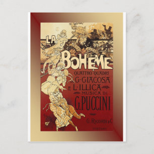 LaBoheme ~ Puccini Opera 1896 w/Background Postcard