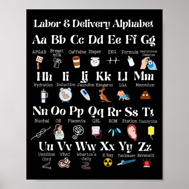 Labor And Delivery Alphabet Nurse New Nurse Gradua Poster (Front)