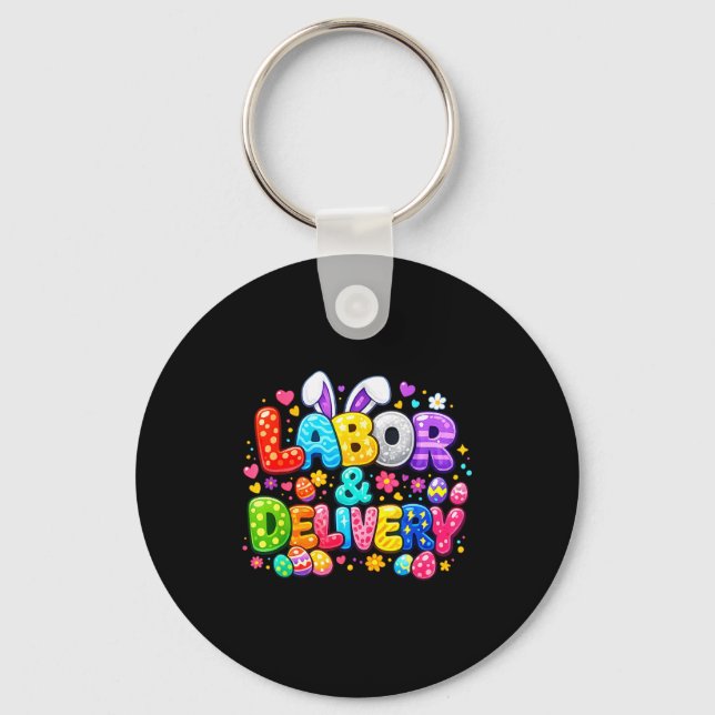 Labor and delivery easter cute bunny egg nurse key ring (Front)