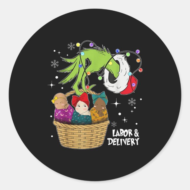 Labor And Delivery Nurse Christmas Lights Snowflak Classic Round Sticker (Front)