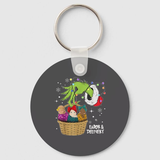 Labor And Delivery Nurse Christmas Lights Snowflak Key Ring (Front)