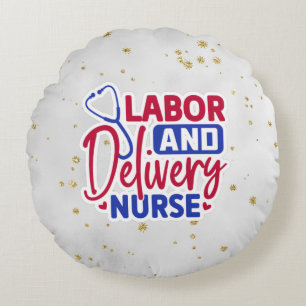 Labor and Delivery Nurse Gray Sparkle Round Cushion