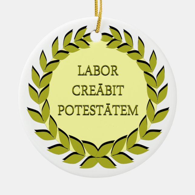 LABOR CREĀBIT POTESTĀTEM CERAMIC TREE DECORATION (Front)
