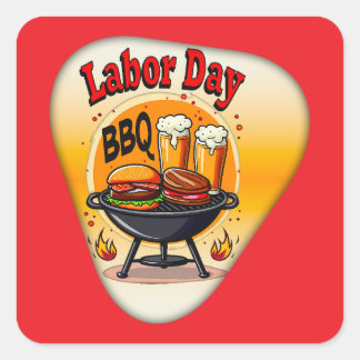 Labor Day BBQ Party Design – Grill and Burger Holi Square Sticker