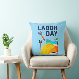 Labor Day Construction Worker Helmet Design Cushion