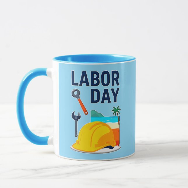 Labor Day Construction Worker Helmet Design Mug (Left)