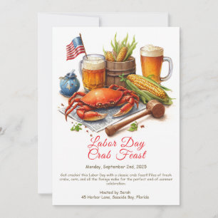 Labor Day Crab Feast Invitation Patriotic Seafood