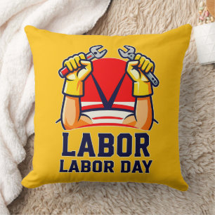 Labor Day Strong Worker Pride Illustration Cushion