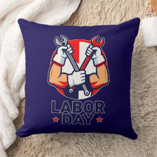 Labor Day Tools Crossed Worker Design Cushion