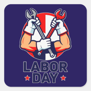 Labor Day Tools Crossed Worker Design Square Sticker