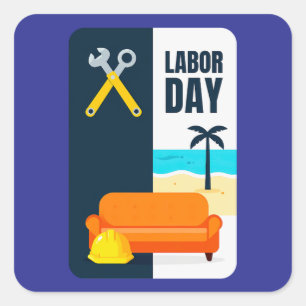 Labor Day Work and Relax Illustration Shirt Square Sticker