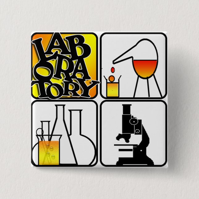 LABORATORY 4 SQUARE - BEAKERS / MICROSCOPE 15 CM SQUARE BADGE (Front)
