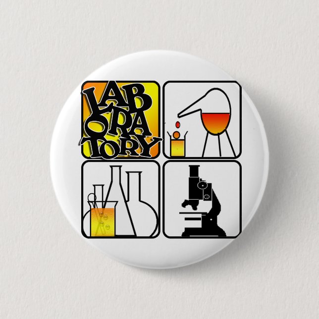 LABORATORY LOGO 4 SQUARE - LAB ICONS 6 CM ROUND BADGE (Front)