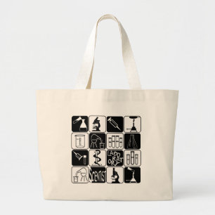 LABORATORY SCIENTIST SYMBOLS AND TOOLS LARGE TOTE BAG