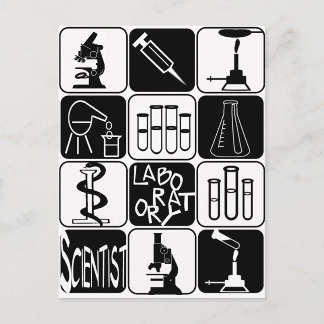 LABORATORY SCIENTIST SYMBOLS AND TOOLS POSTCARD (Front)
