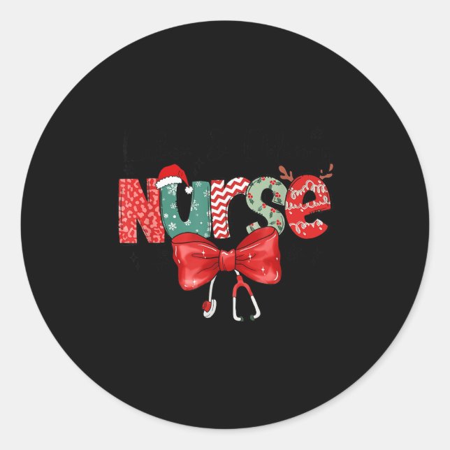 Labour &amp; Delivery Nurse Stethoscope &amp; Bow  Classic Round Sticker (Front)